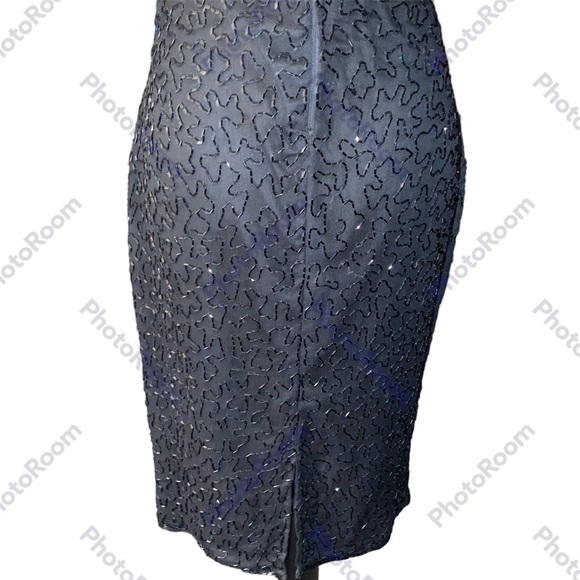 Vtg Scala Milan Paris LA Beaded Sequin Blk Silk SS Dress Size M India Semi Sheer - Picture 6 of 12